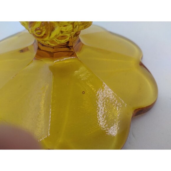 Vtg Unmarked Fenton Raised Cabbage Rose Amber Glass Pedestal Compote Candy Dish - Picture 7 of 15